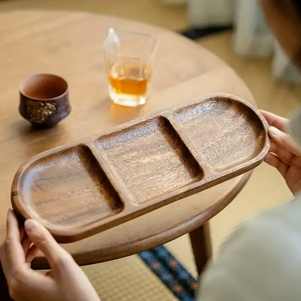 Elegant Divided Wood Serving Tray with Easy-Grip Handles
