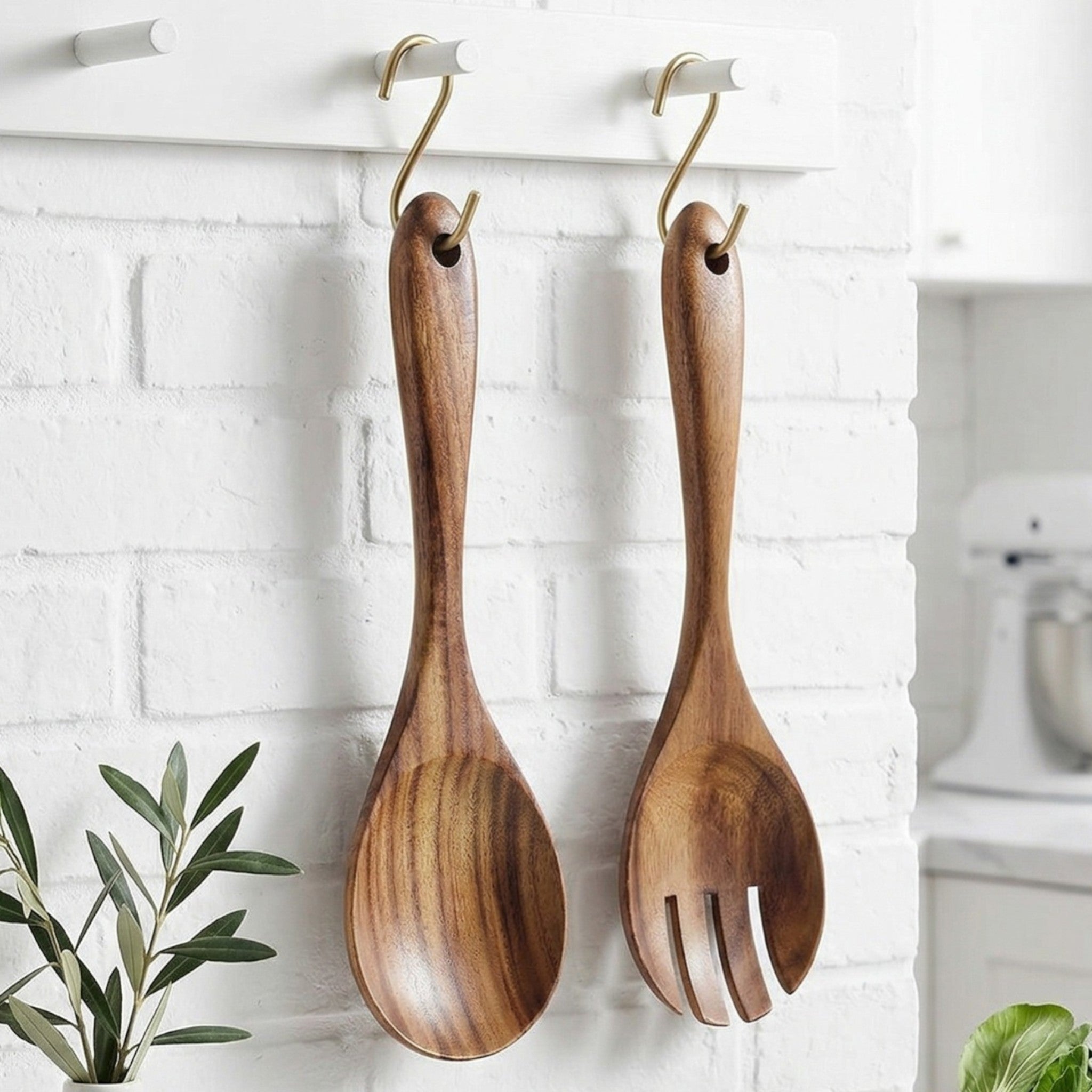 Natural Wood Serving Utensil Duo for Effortless Dining