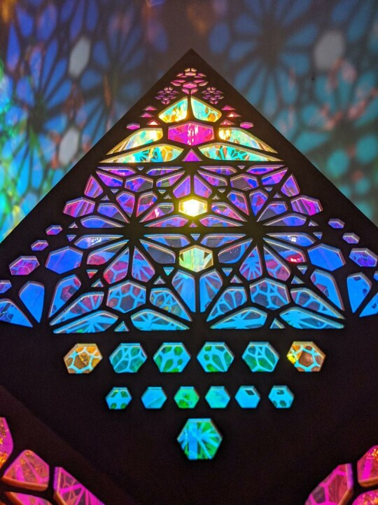 LED Table Lamp with Glass and Leaded Design