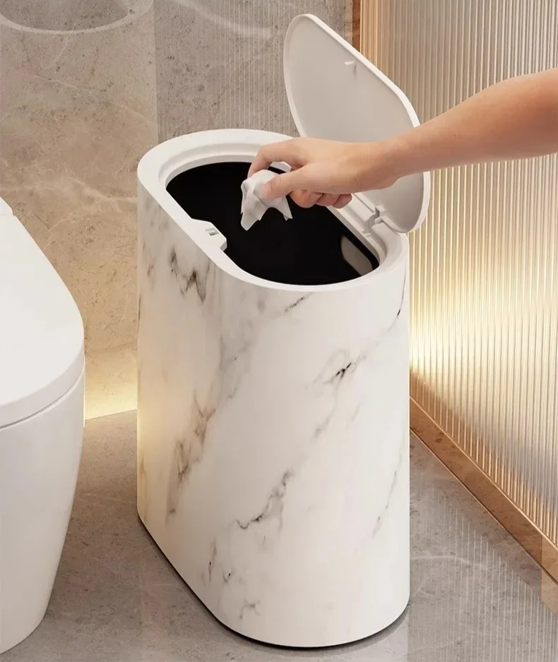 Sleek Marble-Style Waste Bin with Push Lid for Compact Areas