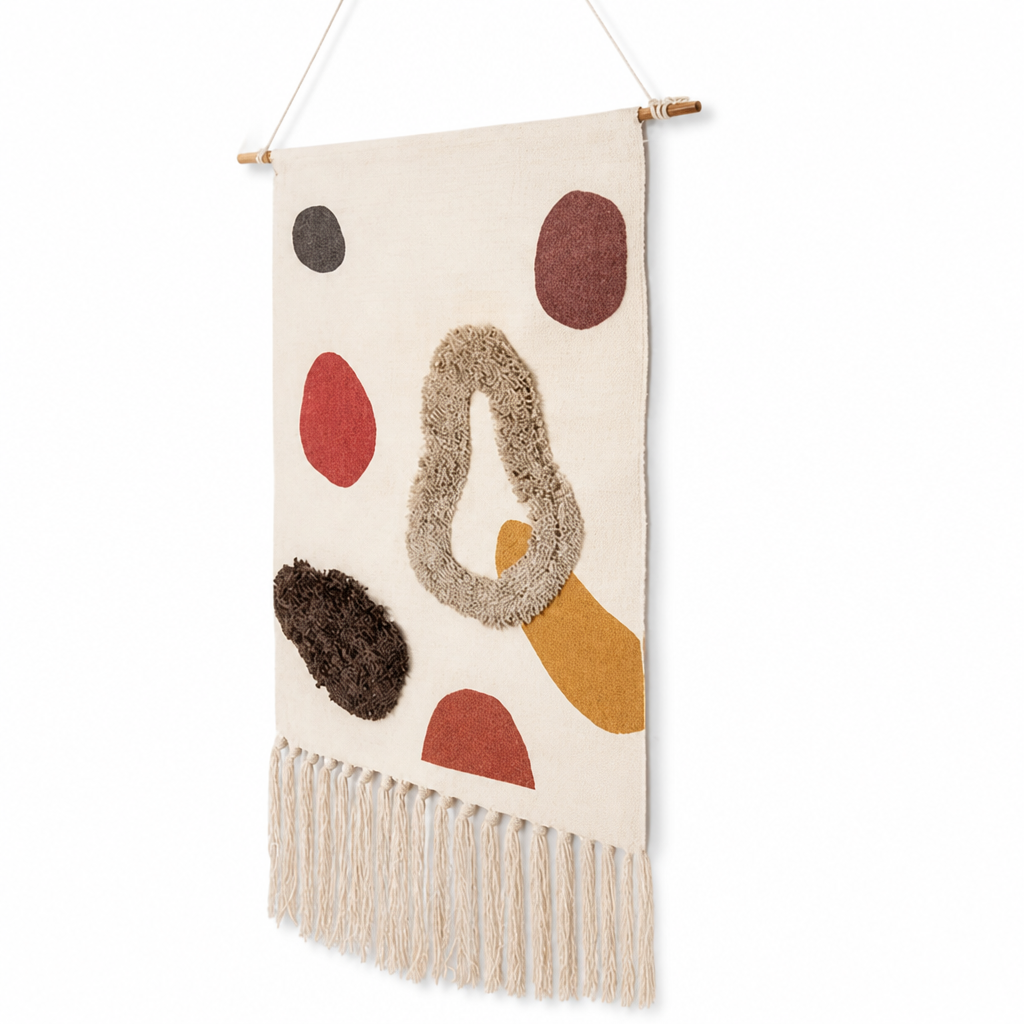 Handcrafted Geometric Tufted Cotton & Linen Wall Tapestry