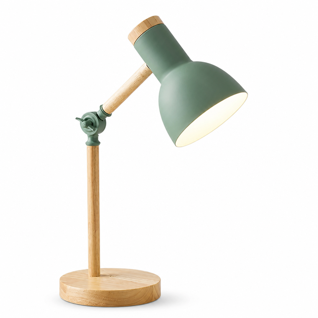 Adjustable Arm Wooden Desk Lamp with Metal Shade