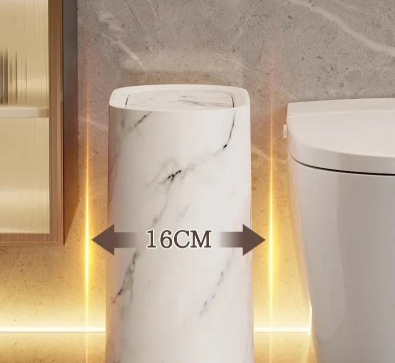 Sleek Marble-Style Waste Bin with Push Lid for Compact Areas