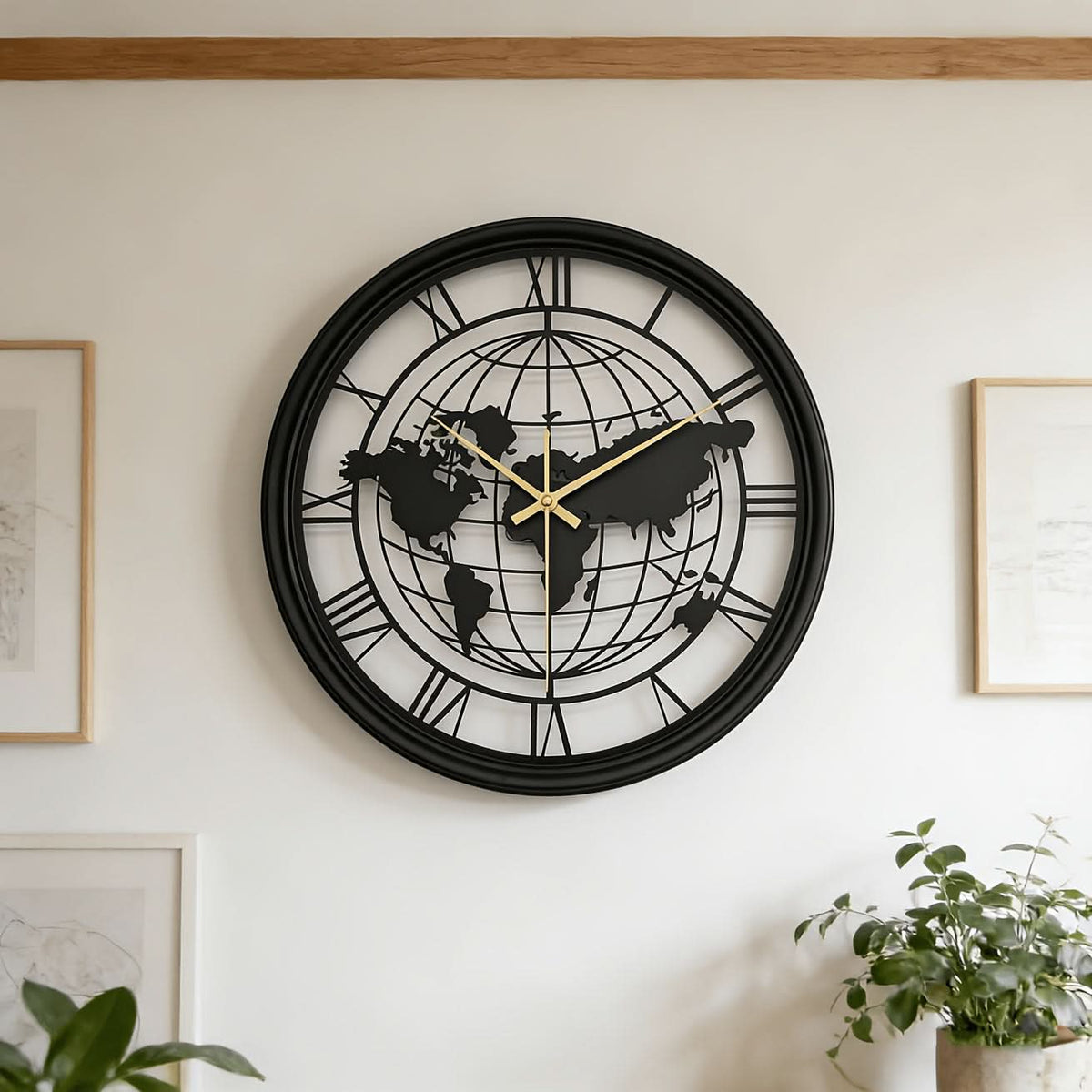Elegant Metal Wall Clock with World Map Design
