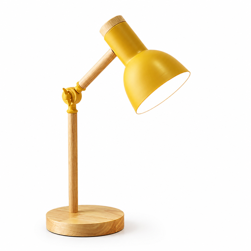 Adjustable Arm Wooden Desk Lamp with Metal Shade