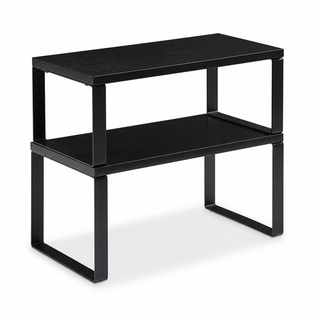 Stackable & Adjustable Metal Kitchen Shelf Organizer (Engineered Wood Shelves)