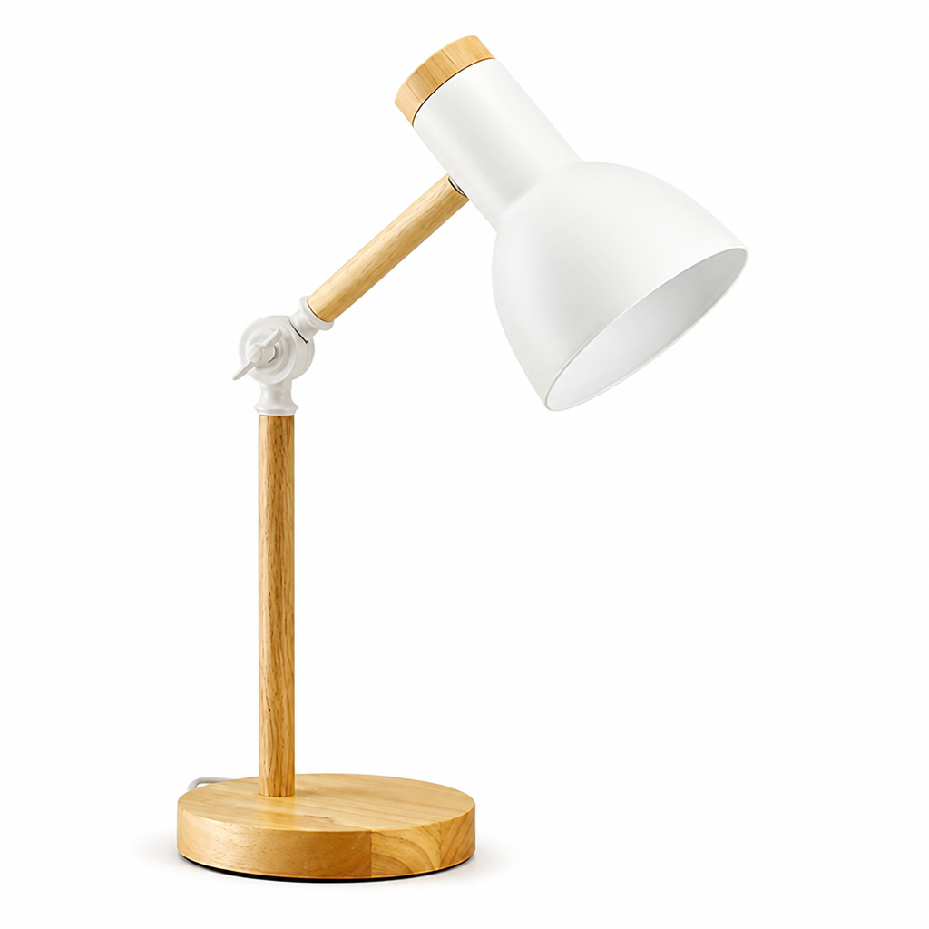 Adjustable Arm Wooden Desk Lamp with Metal Shade