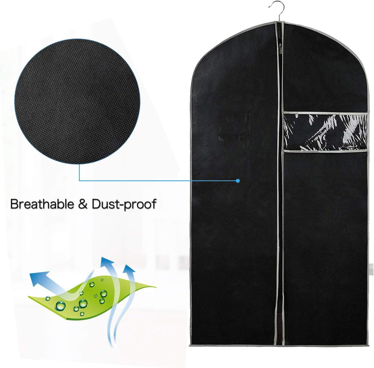 Set of 5 Breathable Garment Covers with Viewing Window for Storage