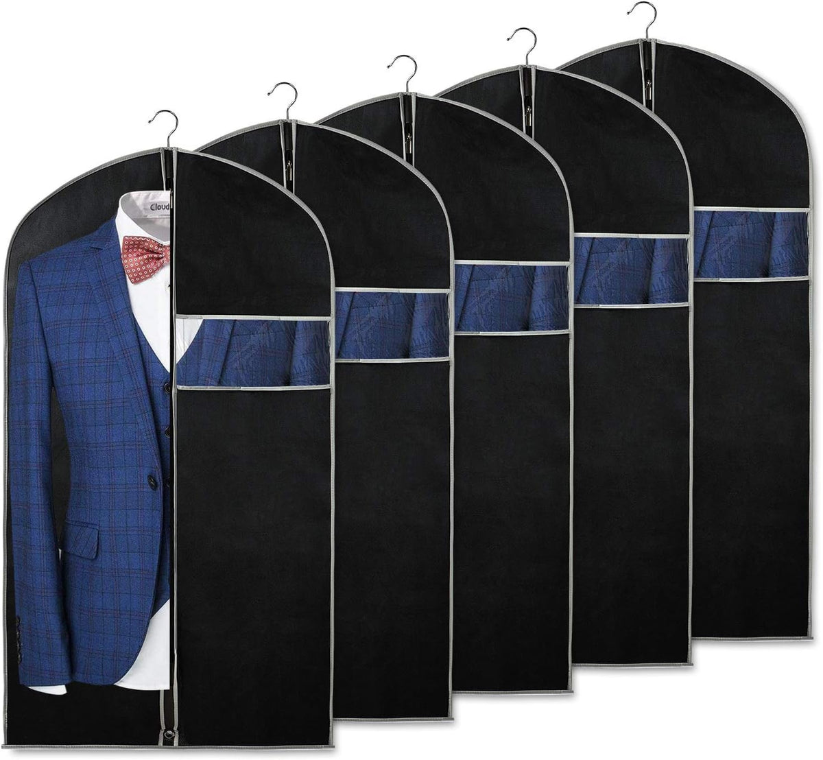 Set of 5 Breathable Garment Covers with Viewing Window for Storage