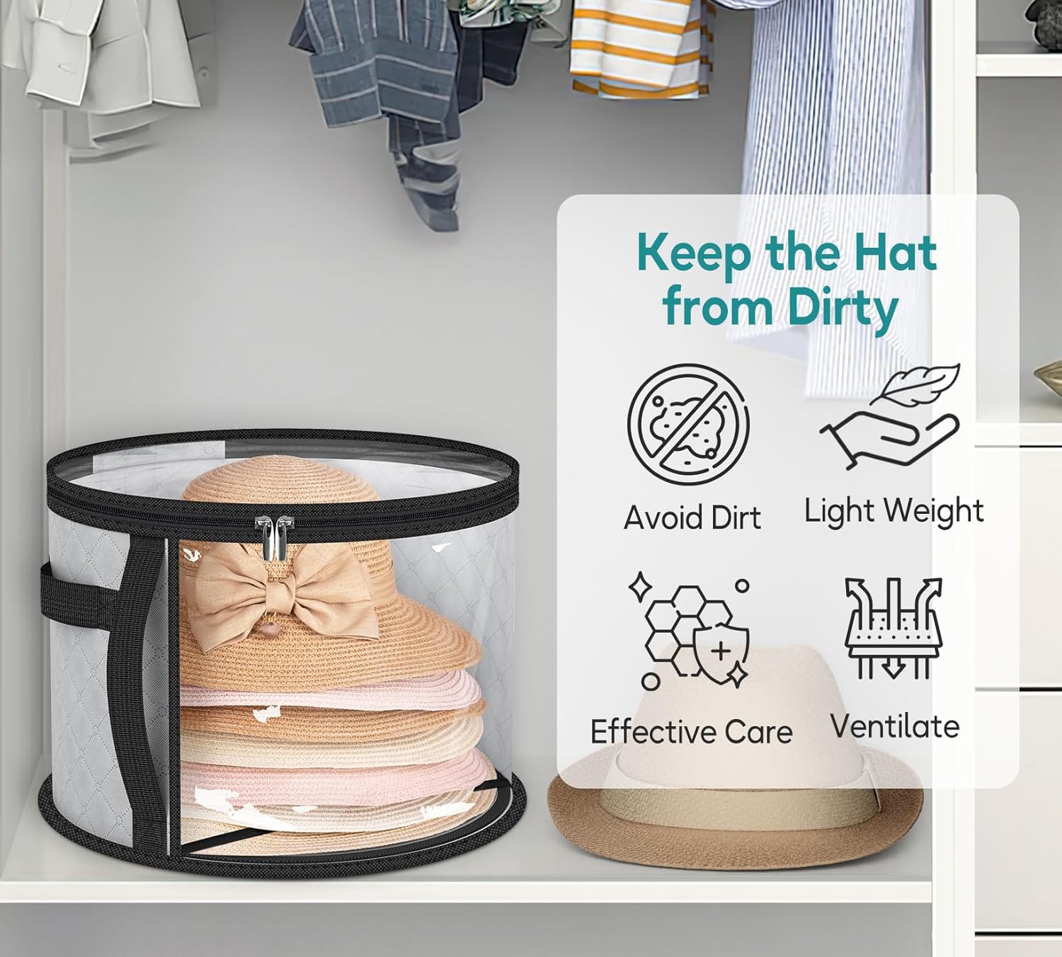 Transparent Hat Storage Container for Wide-Brimmed Hats with Handles – Buy One, Get One Free