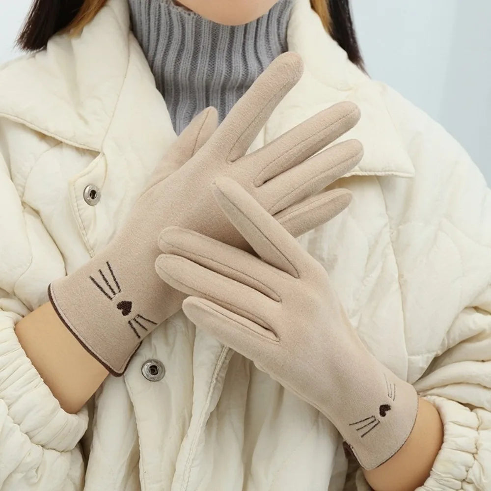 Charming Cat-Themed Touchscreen Winter Gloves for Women