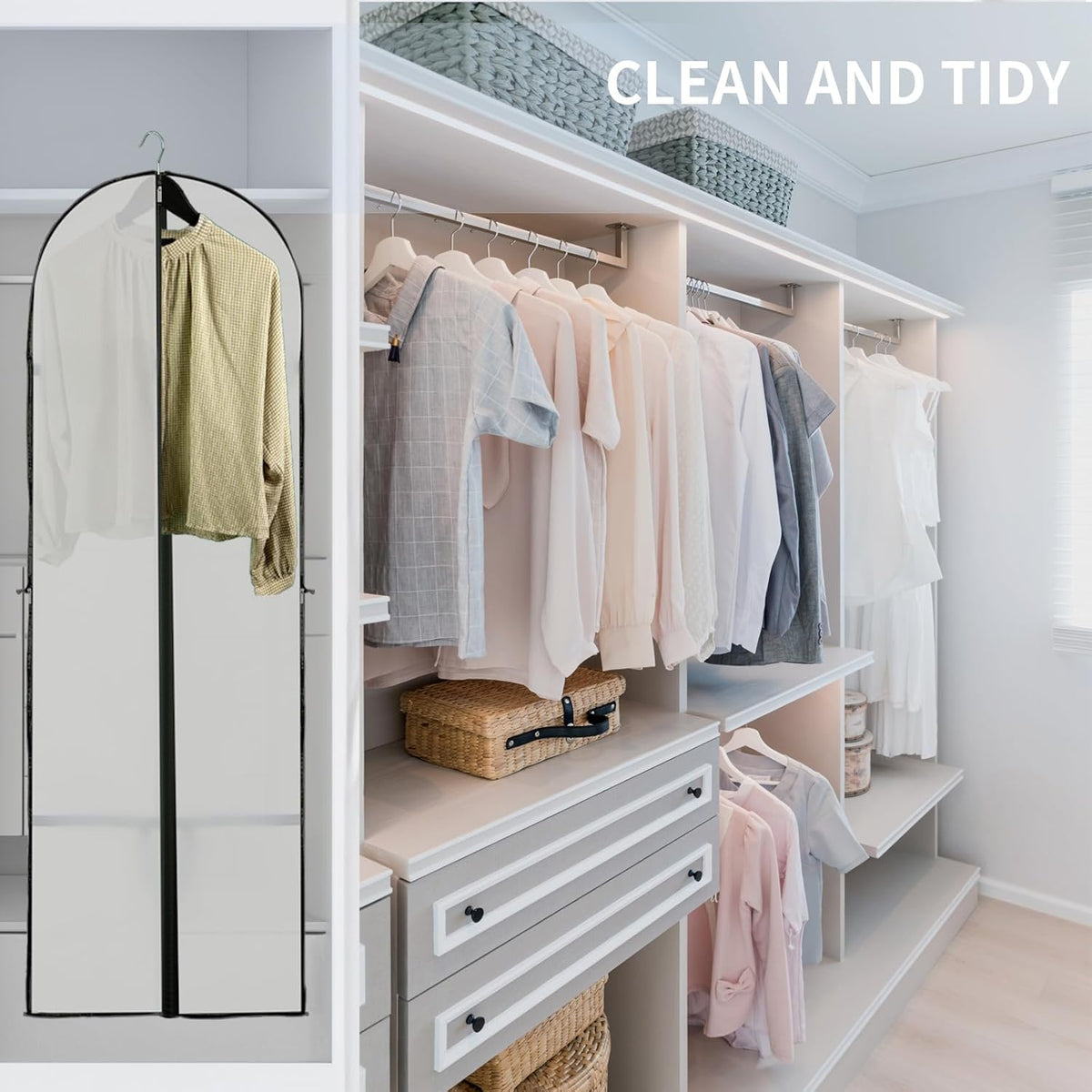 180 cm Garment Bag with Zip and Viewing Window – Long Storage Cover for Fall (Buy 1, Get 1 FREE)