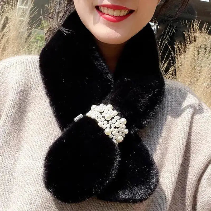 Chic Plush Pearl Winter Wrap Scarf
