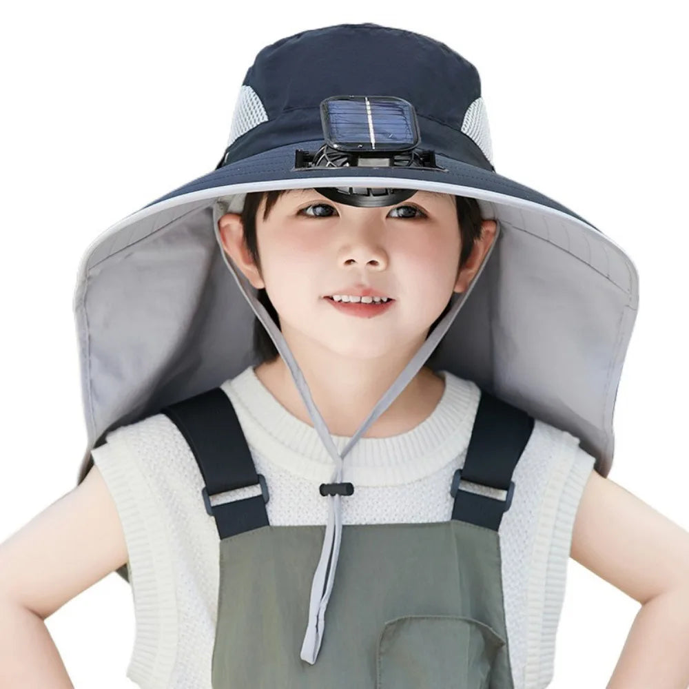 Kids' Adjustable Sunshade Hat with Solar Fan