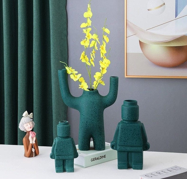 Robot Flower Pots in Ceramic - Brick Design Planters