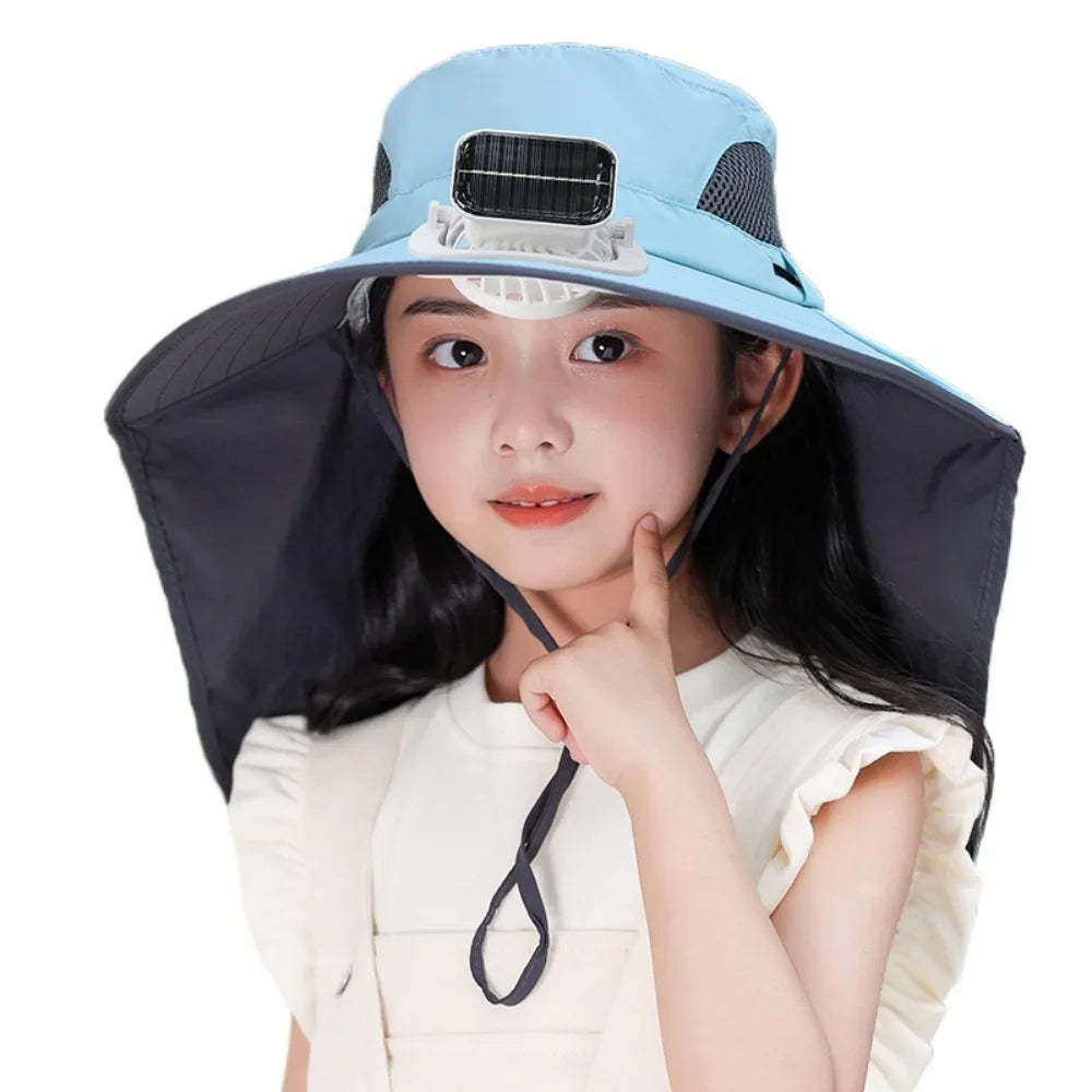 Kids' Adjustable Sunshade Hat with Solar Fan