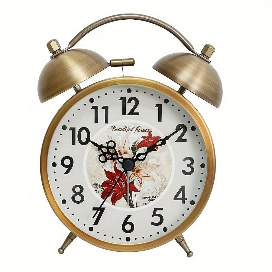 Nordic Charm - Vintage Twin Bell Alarm Clock with Glow-In-The-Dark Hands