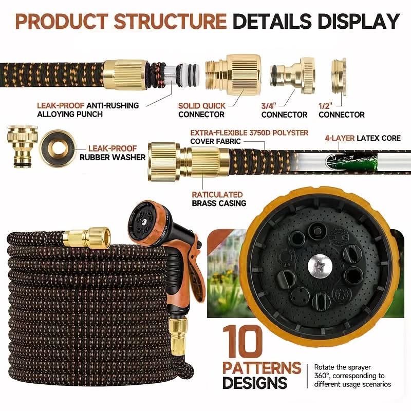 AquaFlex – Multi-Function Garden Hose with 10 Spray Settings
