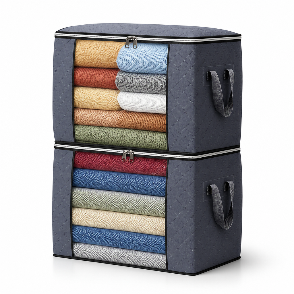 Foldable Dual-Zip Storage Organizer (Transparent Window)