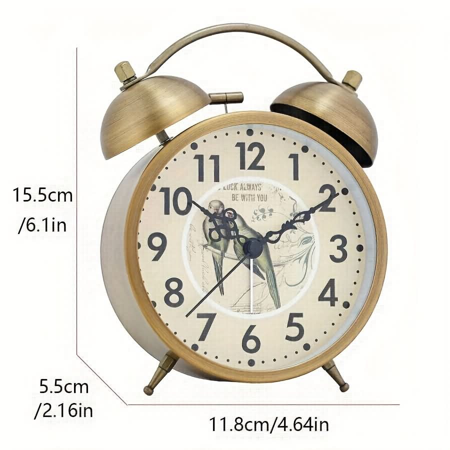 Nordic Charm - Vintage Twin Bell Alarm Clock with Glow-In-The-Dark Hands