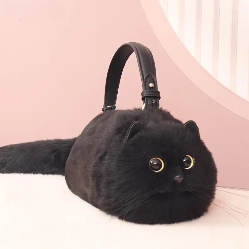 Charming Feline-Inspired Plush Shoulder Bag
