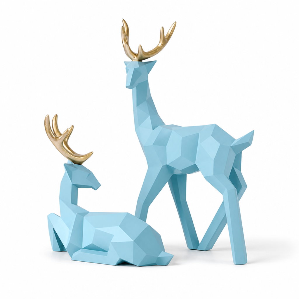 Scandinavian Resin Reindeer Figurines (Sitting & Standing Pair)