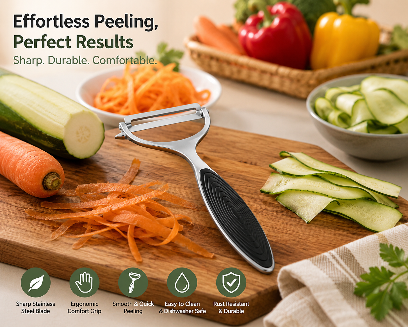 Dual-Function Stainless Steel Peeler & Grater for Effortless Prep