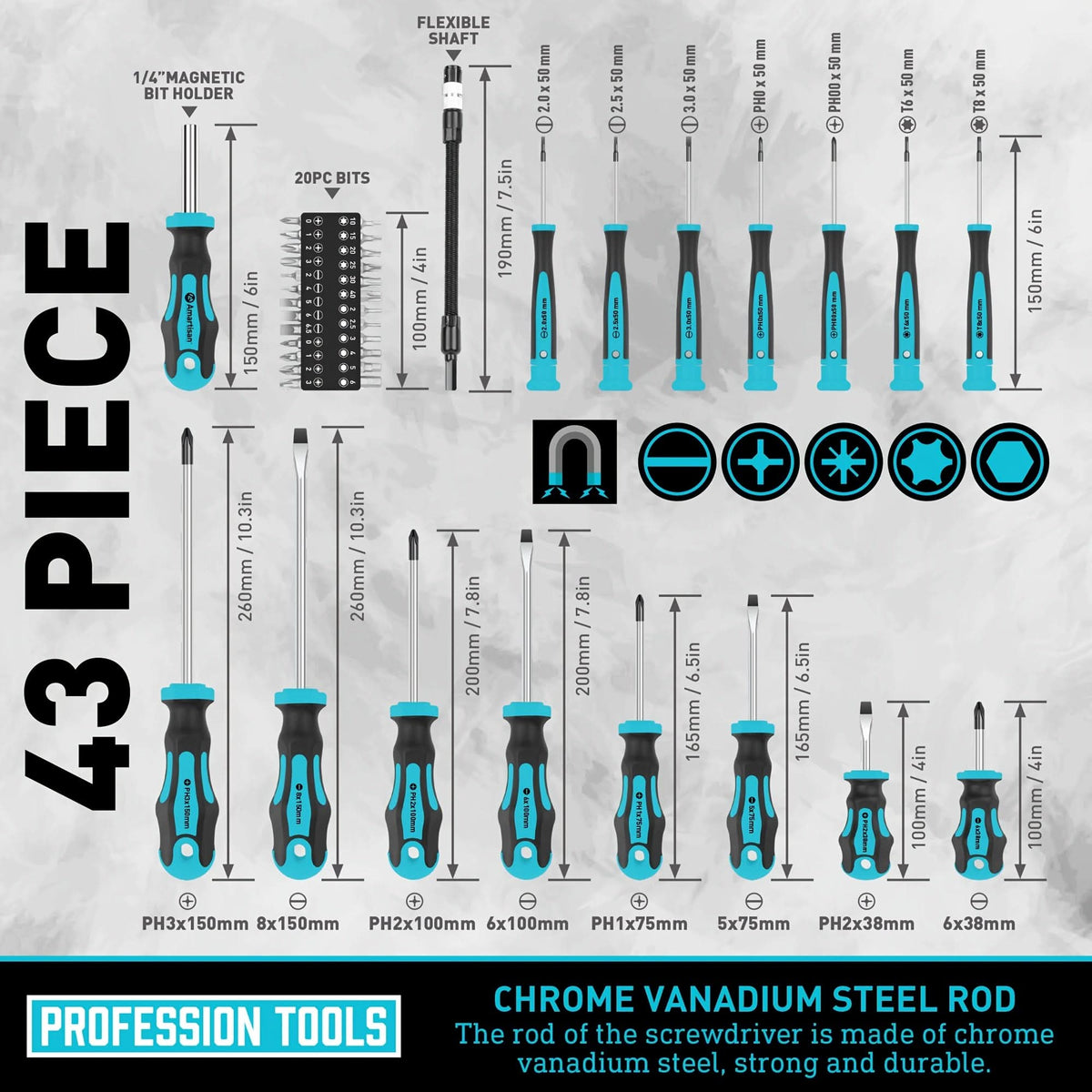 PrecisionPro – 43-Piece Magnetic Screwdriver Set for All Tasks