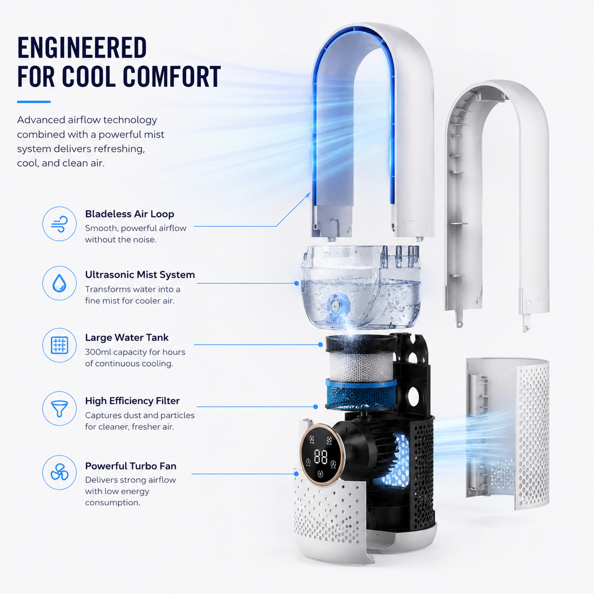 BreezyNest - Compact Bladeless Air Cooler for Peaceful Comfort