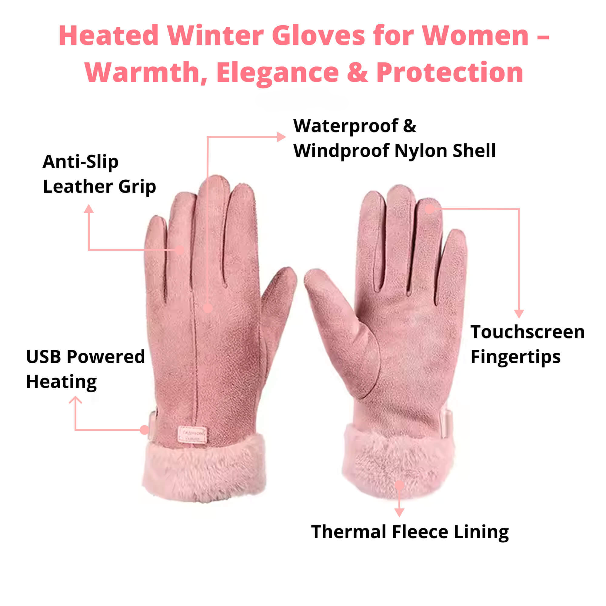 Rechargeable Winter Gloves for Women – Waterproof Heated Comfort