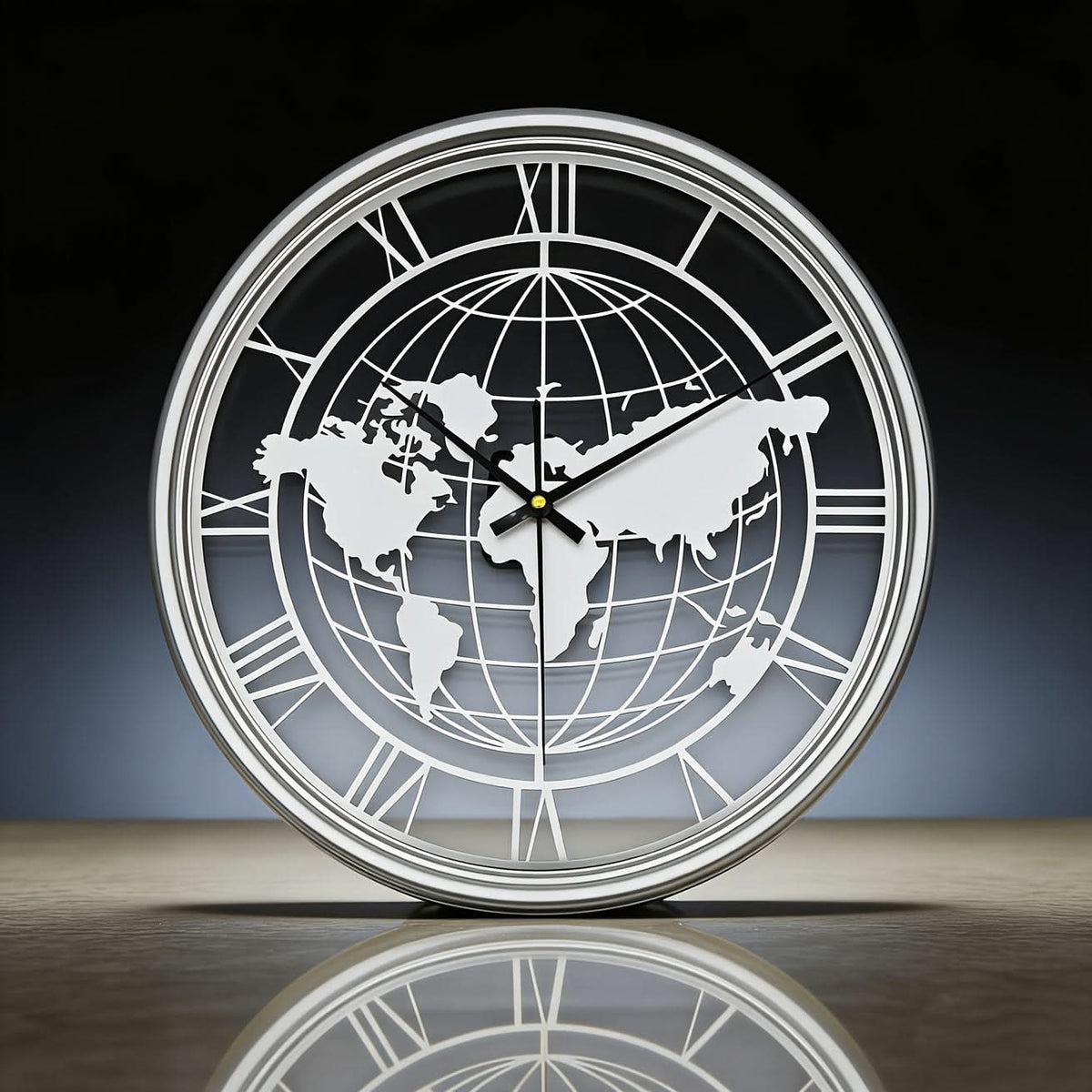 Elegant Metal Wall Clock with World Map Design