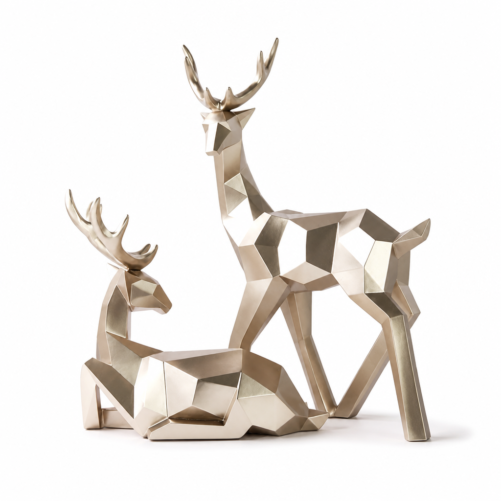 Scandinavian Resin Reindeer Figurines (Sitting & Standing Pair)