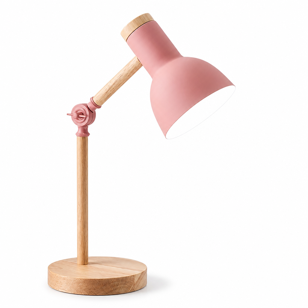 Adjustable Arm Wooden Desk Lamp with Metal Shade