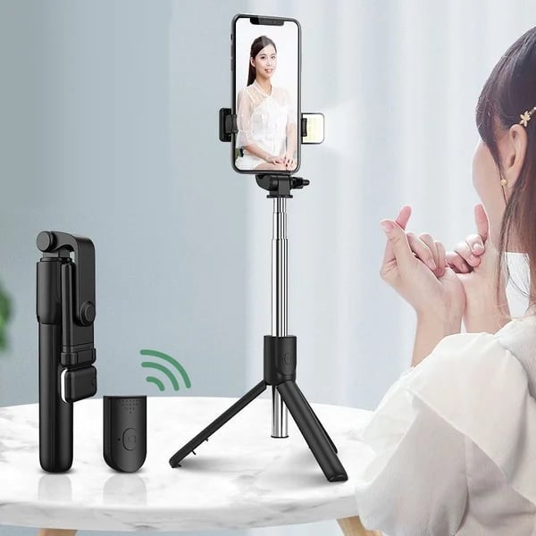 Versatile 6-in-1 Bluetooth Selfie Stick with Adjustable Light