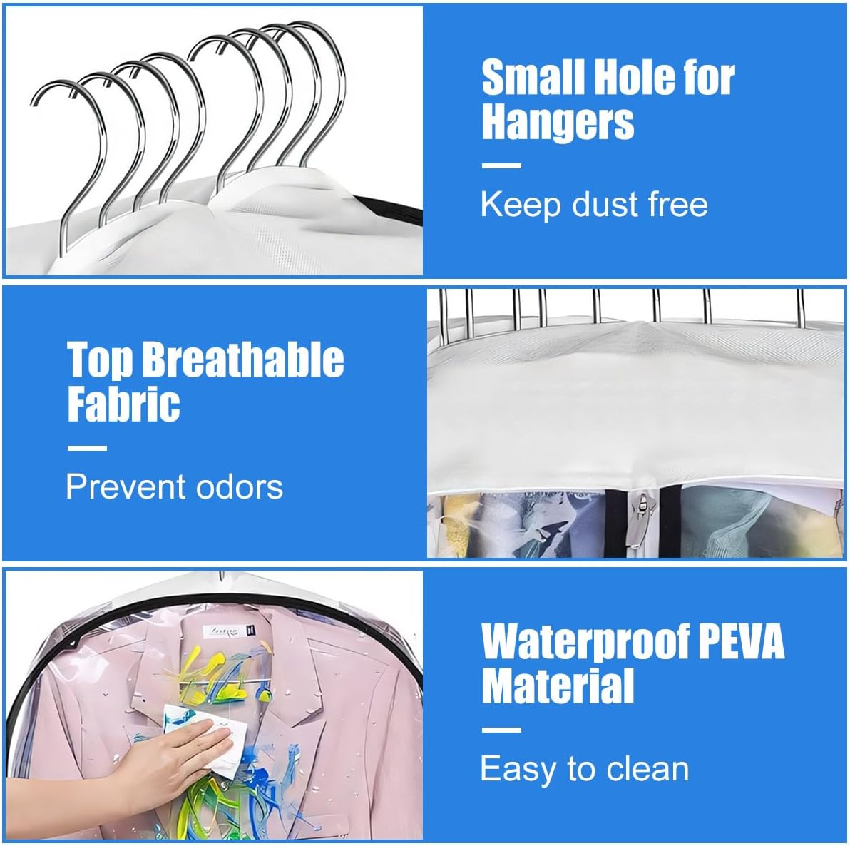 3-Pack Clear Garment Bags with Side Gussets and Zipper – Buy 1 Get 1 Free