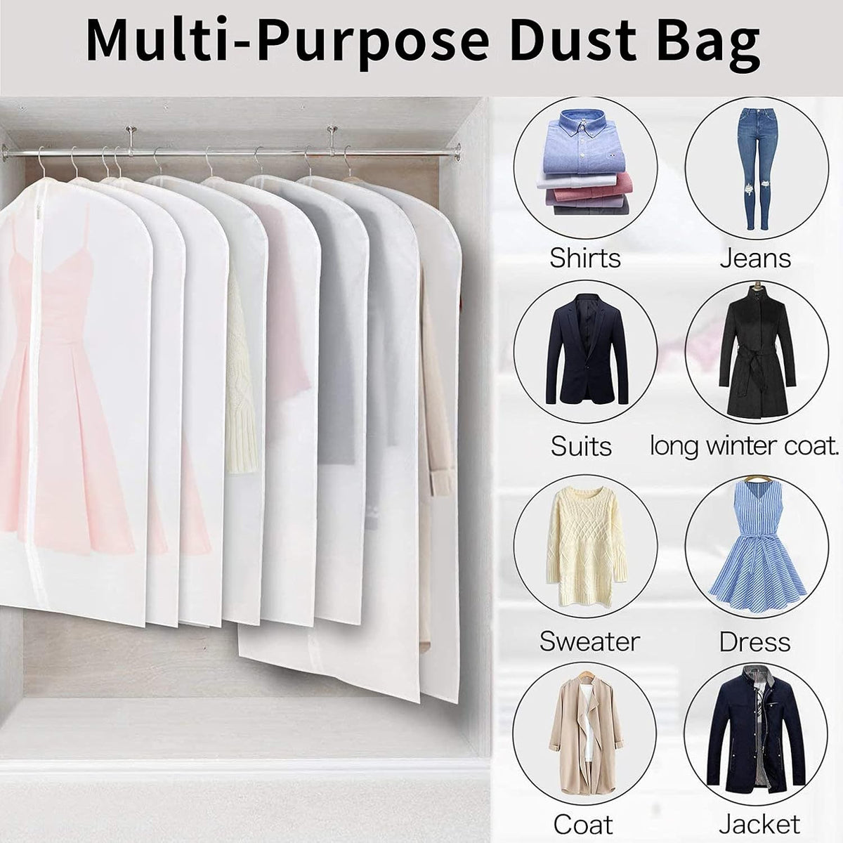 Dustproof Garment Protectors – 12 Clear PEVA Storage Bags, 2-for-1 Offer