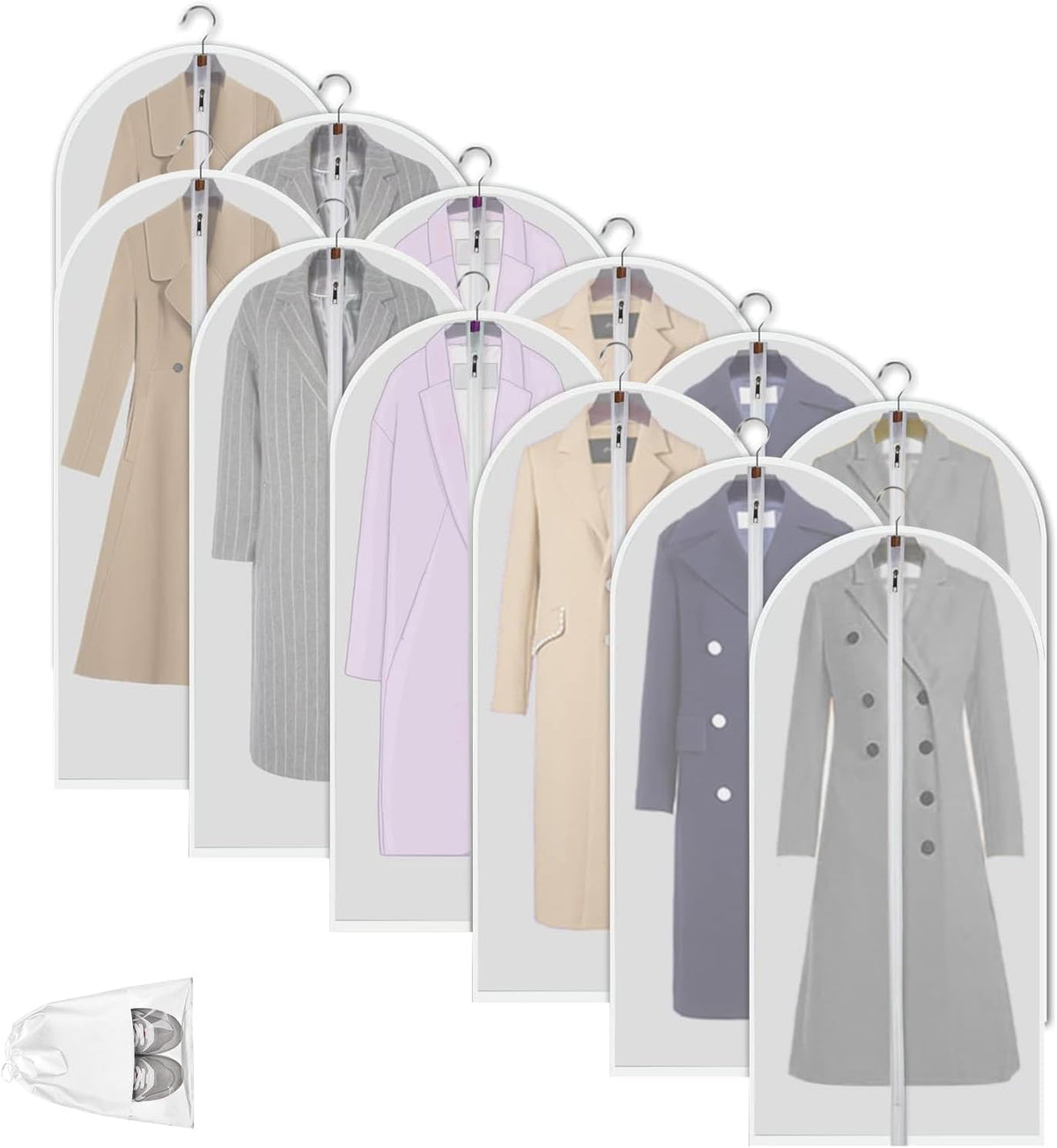 Dustproof Garment Protectors – 12 Clear PEVA Storage Bags, 2-for-1 Offer