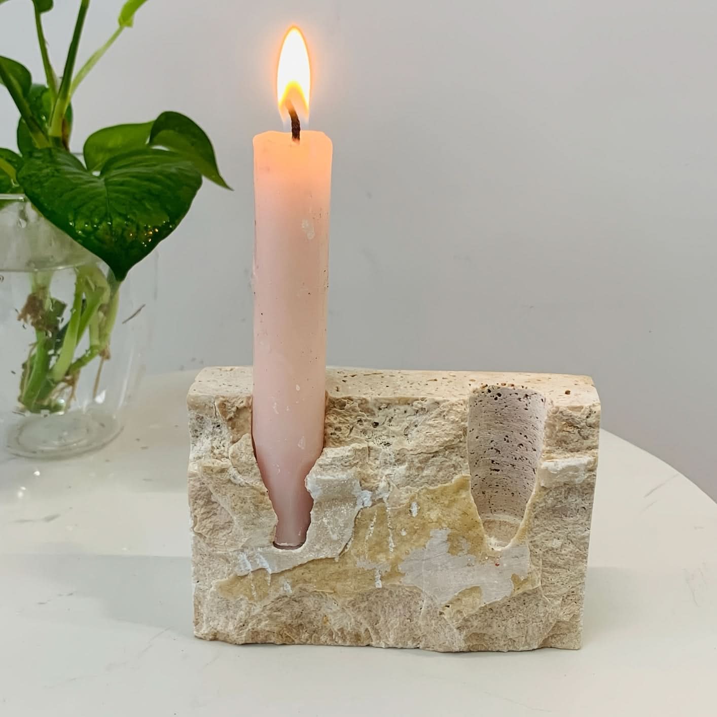 Elegant Dual-Candle Marble Inspired Centerpiece
