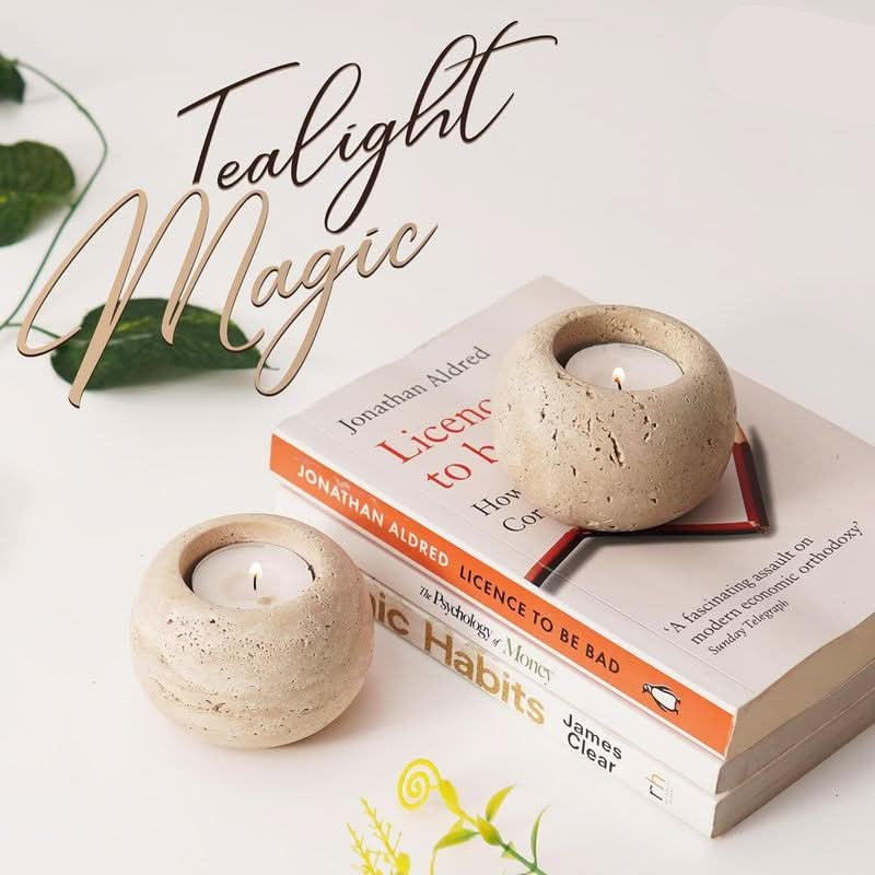 Natural Stone Candle Holders - Set of 2