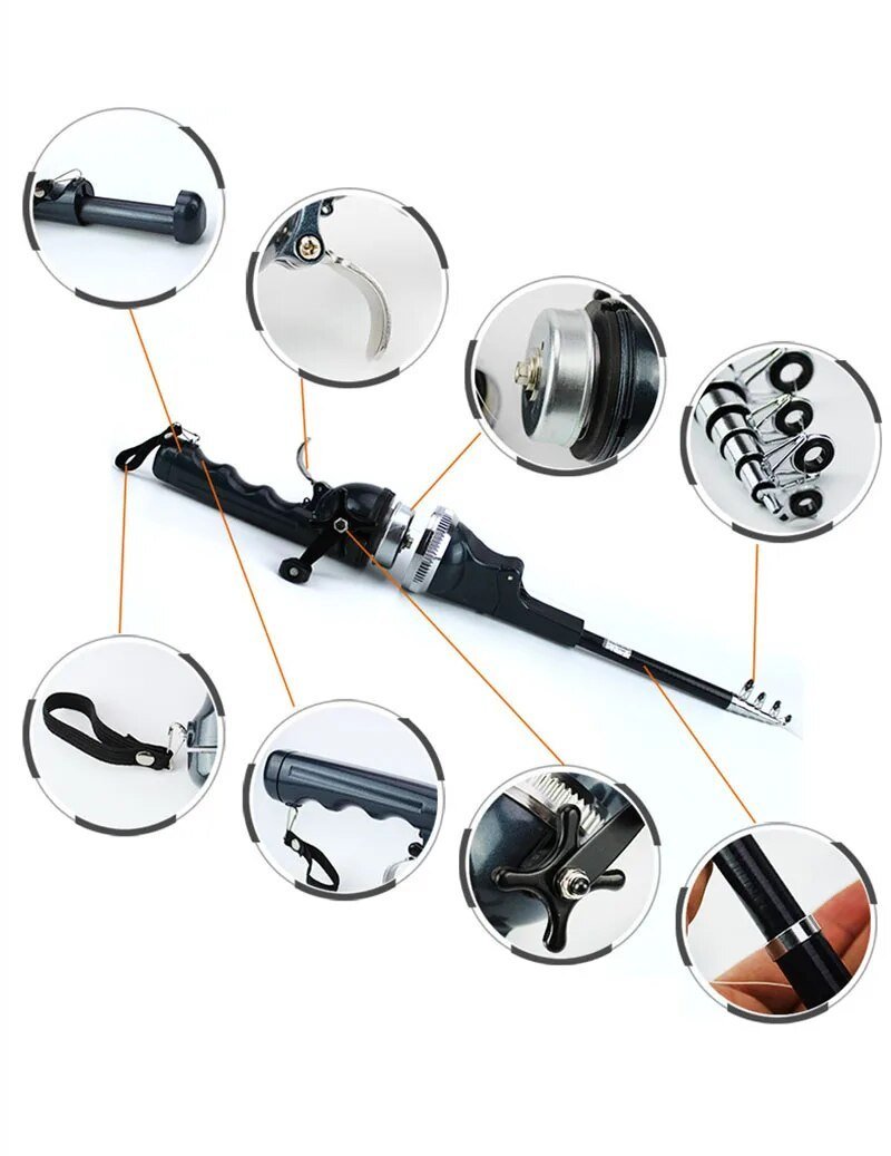 Compact Fishing Rod with Built-in Reel – 134cm Length