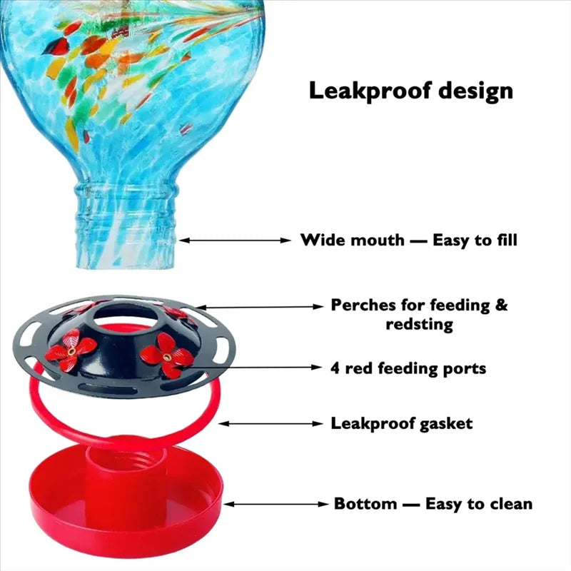 Artisan Glass Hanging Hummingbird Feeder in Ocean Blue