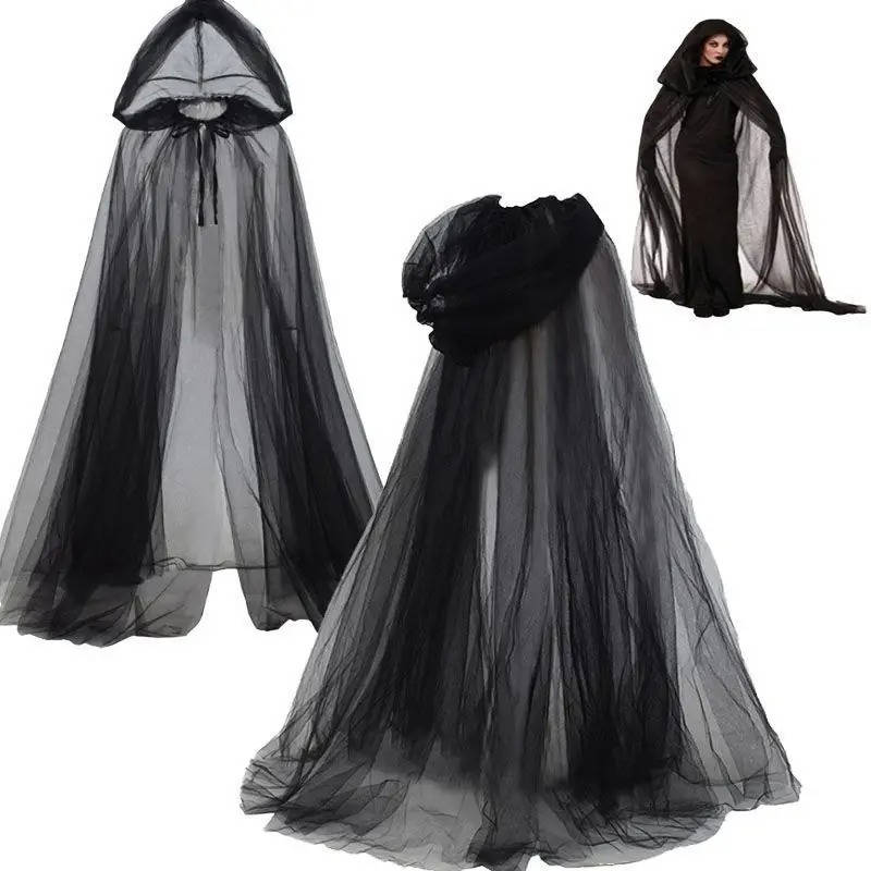 Enchanting Black Hooded Cape for Halloween Transformations