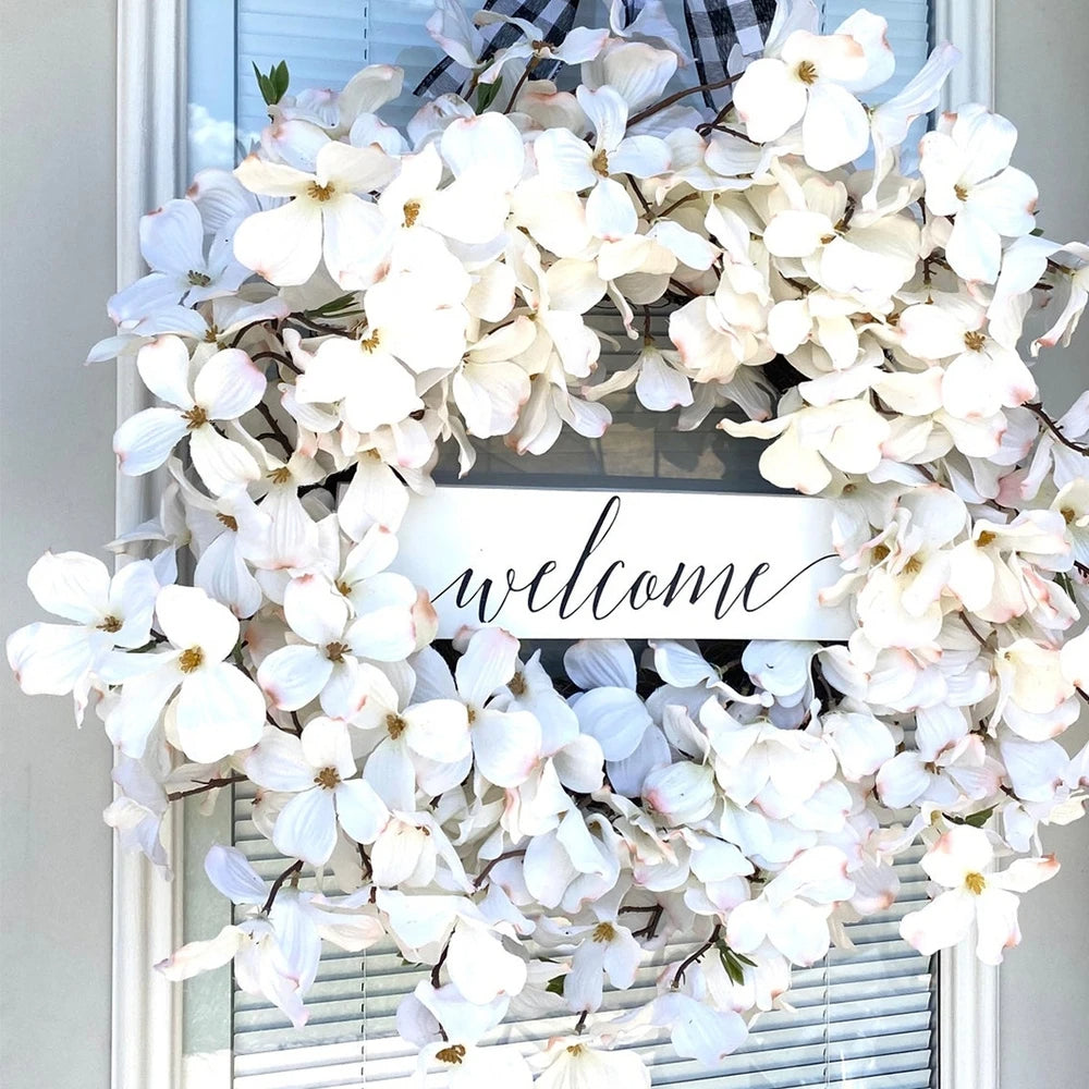 Charming White Blossom Wreath for Year-Round Elegance