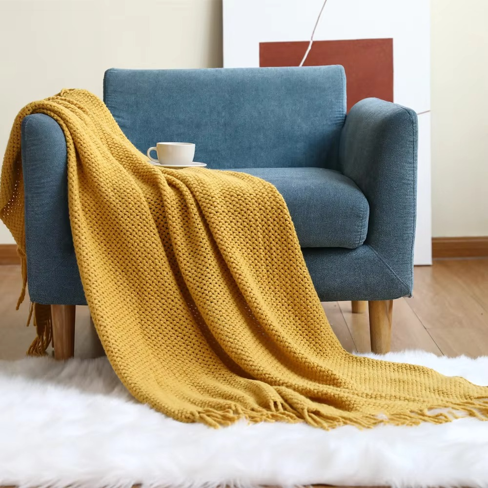 Cozy Knit Blanket for Sofa and Bed - Soft Acrylic Comfort