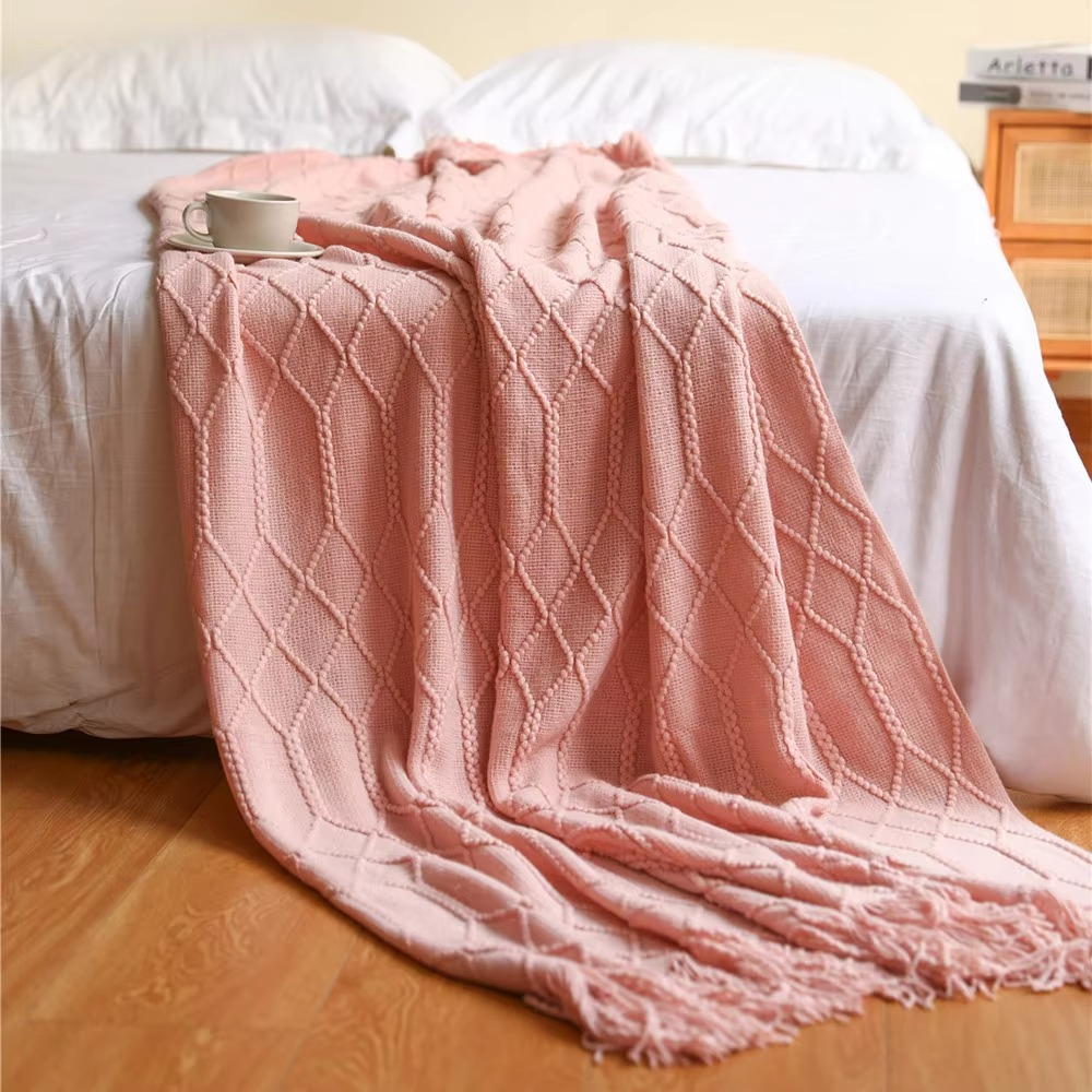 Cozy Knit Blanket for Sofa and Bed - Soft Acrylic Comfort