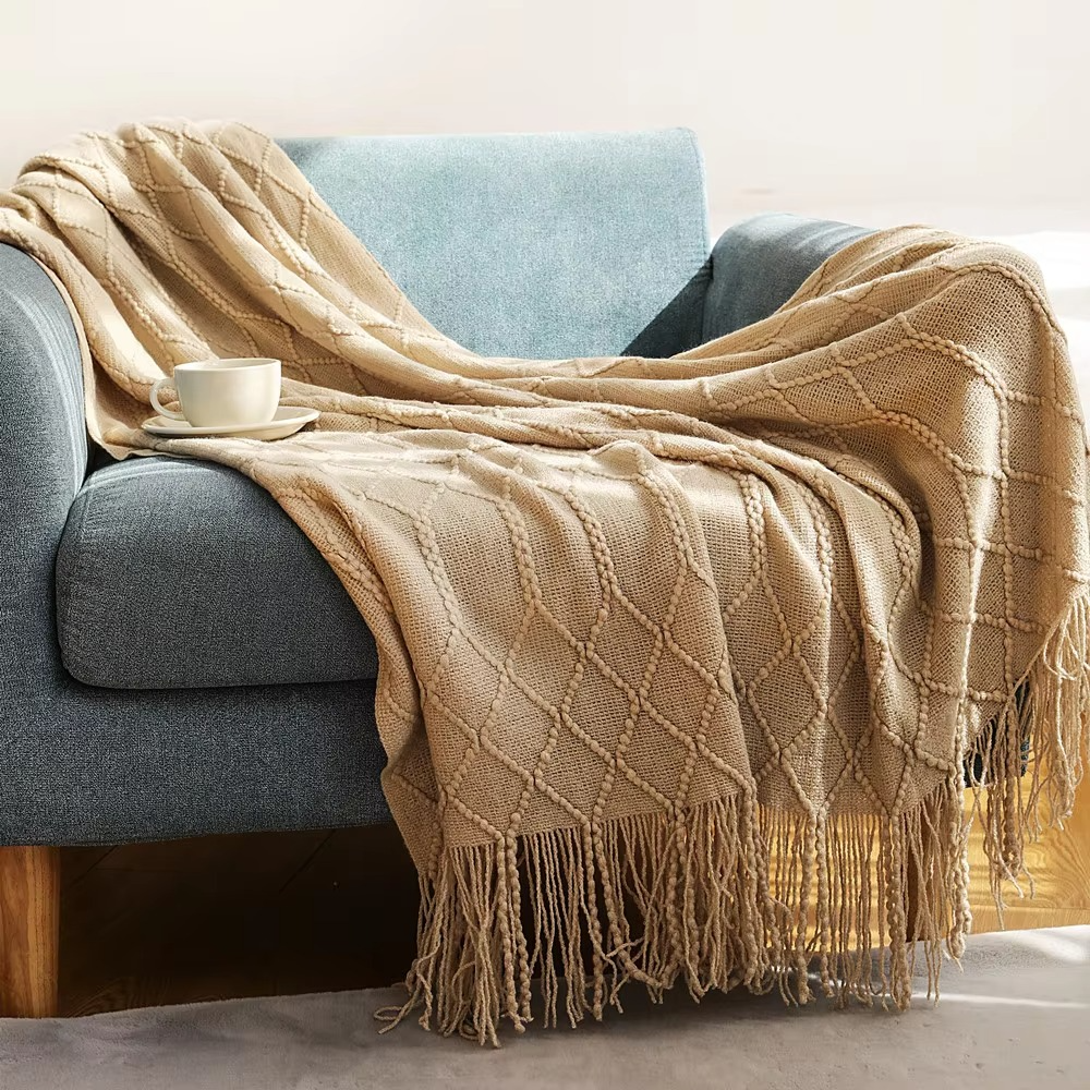 Cozy Knit Blanket for Sofa and Bed - Soft Acrylic Comfort