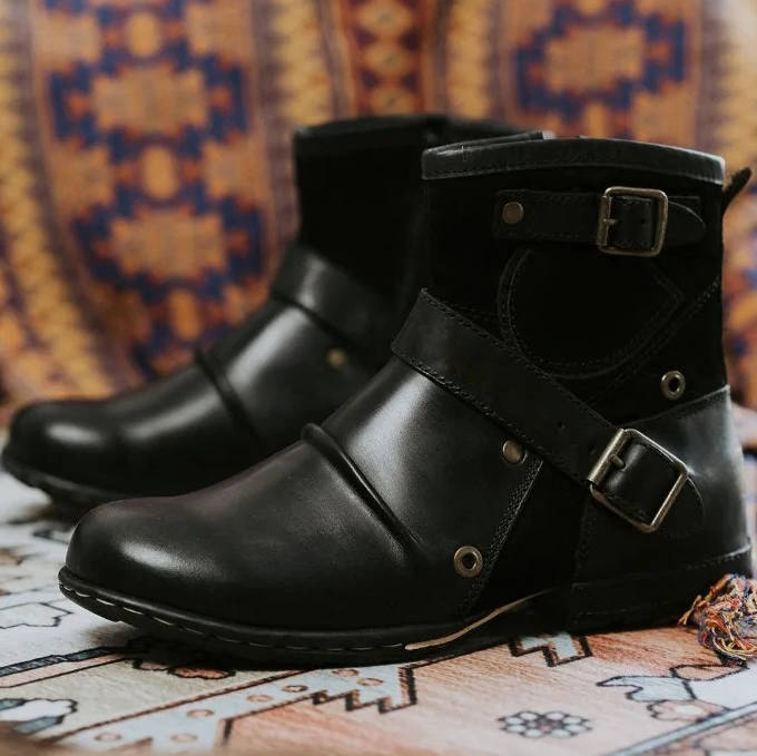 Stylish Casual Ankle Boots for Men with Buckle Detail