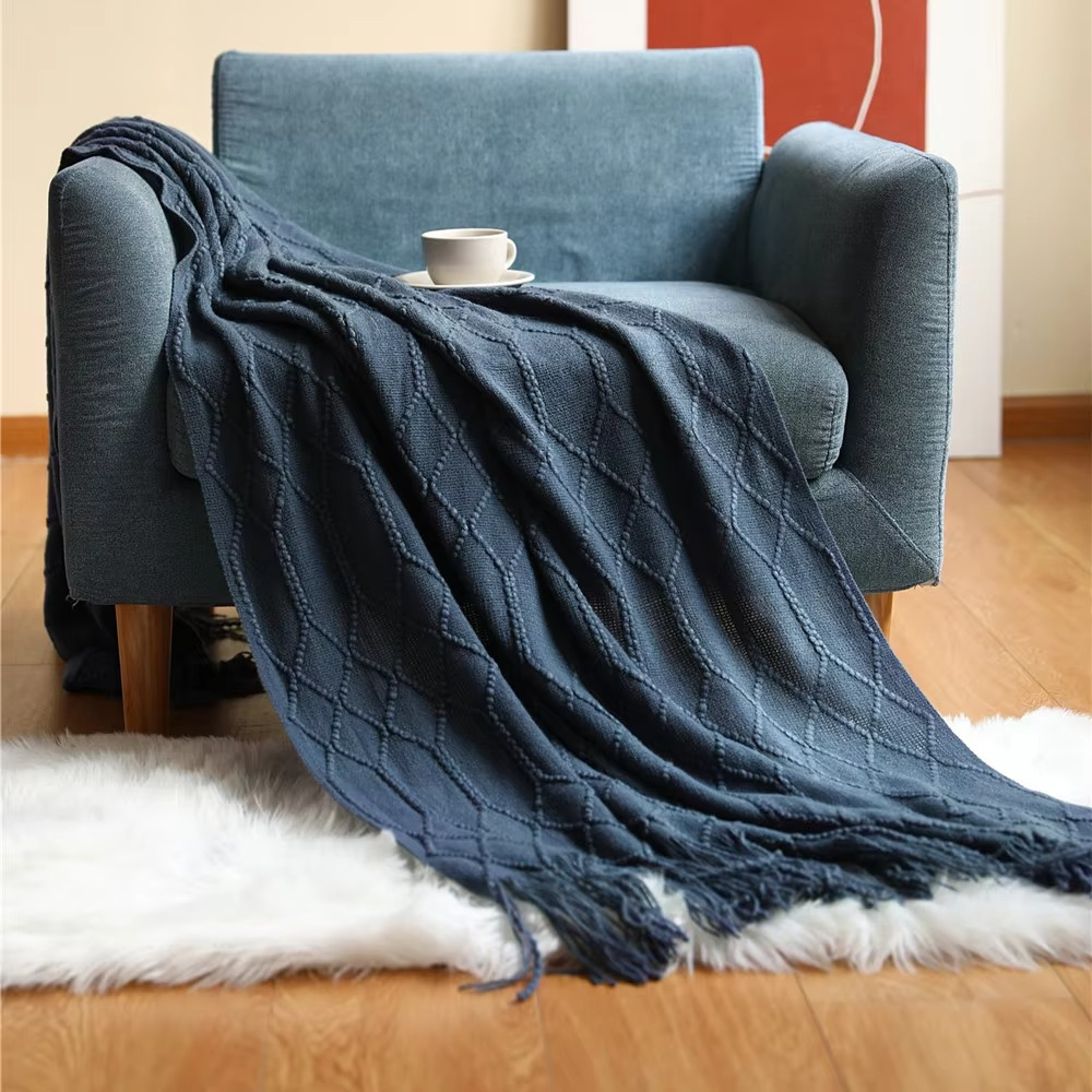 Cozy Knit Blanket for Sofa and Bed - Soft Acrylic Comfort