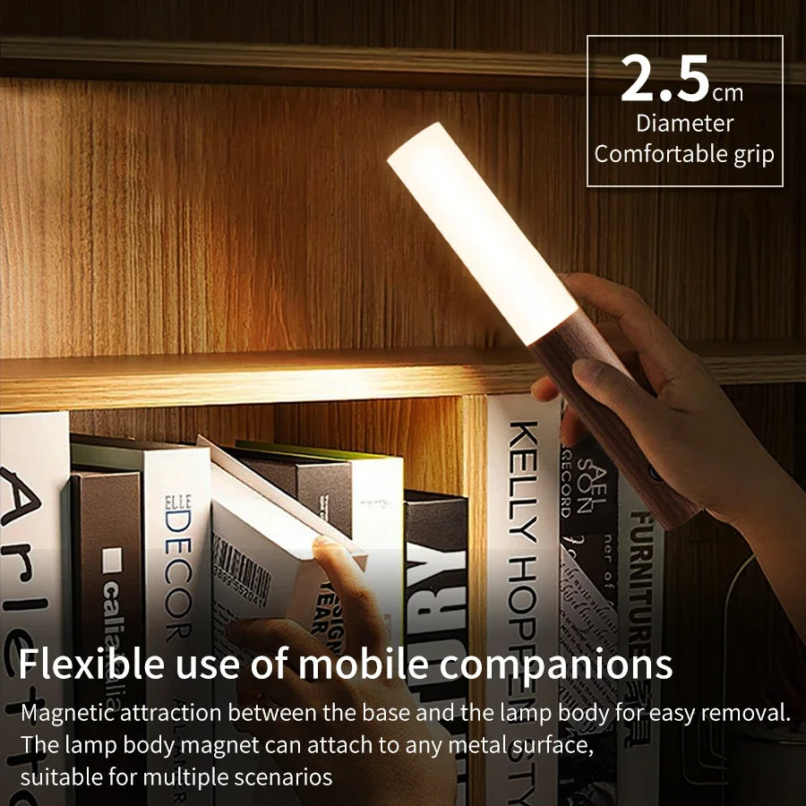 Elegant Wood-Style Motion-Activated Night Light with Magnetic Mount