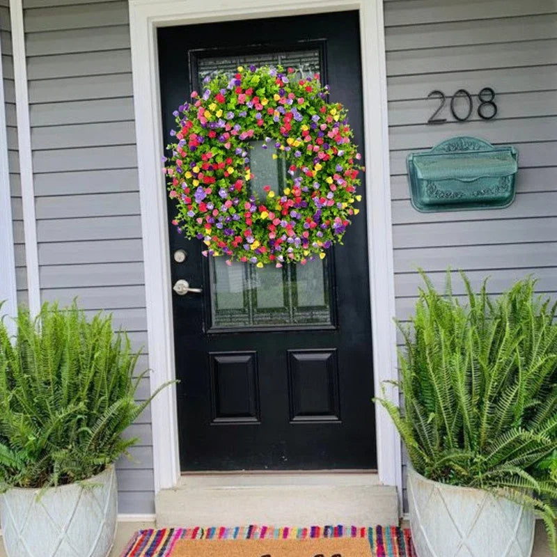 Vibrant Floral Welcome Wreath for Spring and Summer